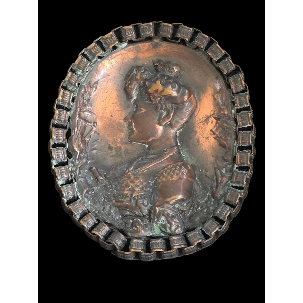 Rare Sterling Button Company NY Copper Queen Cameo Bookchain Brooch